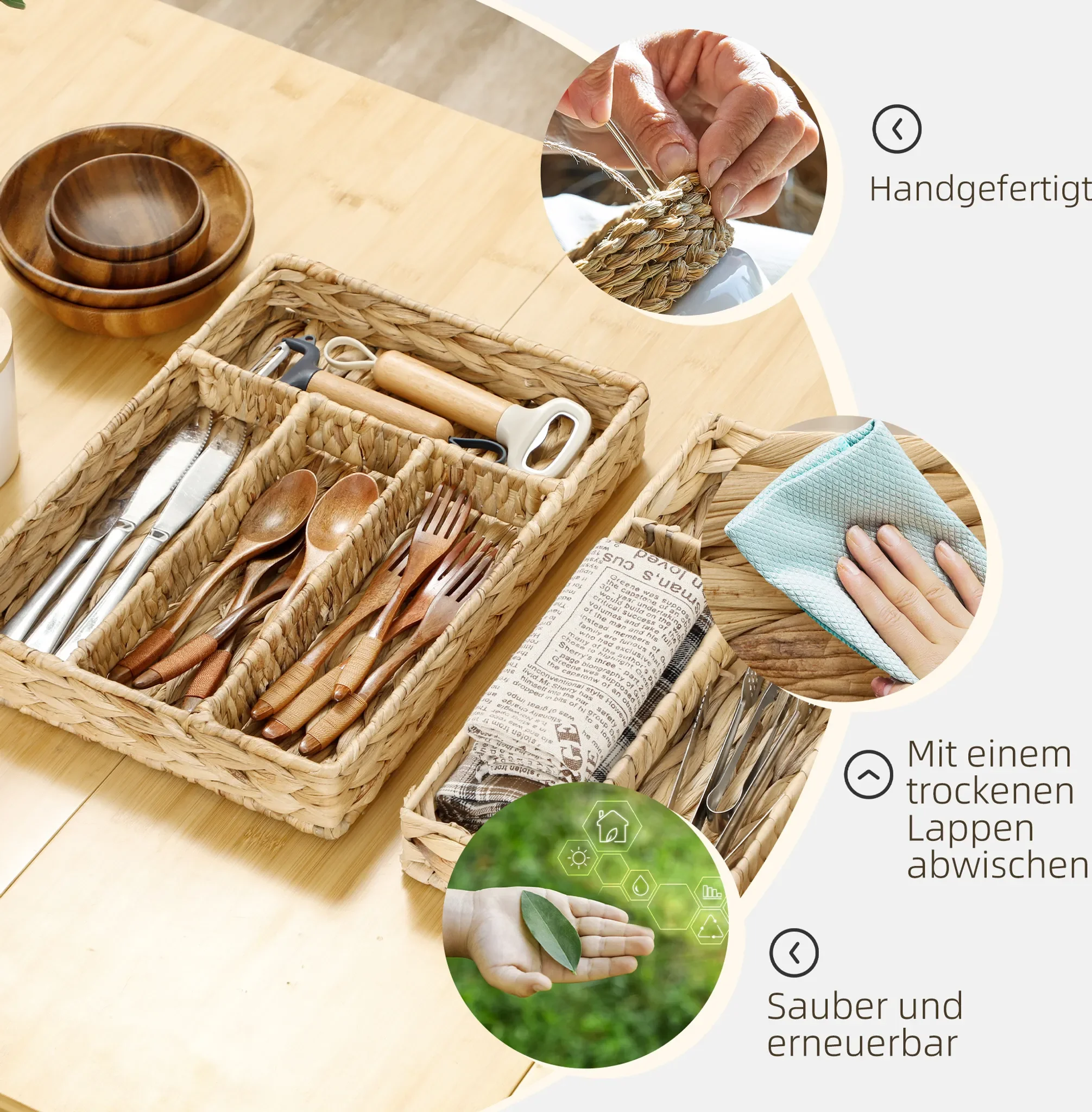 Aufbewahrungskörbe aus Wasserhyazinthe – 2er-Set mit 4 Fächern